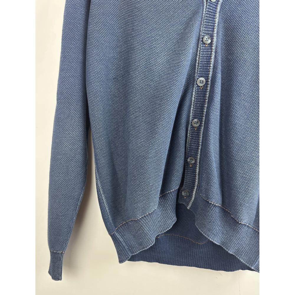Bullock & Jones Indigo Cotton Cardigan Sweater Mens Large Blue Textured Peru - Picture 3 of 12